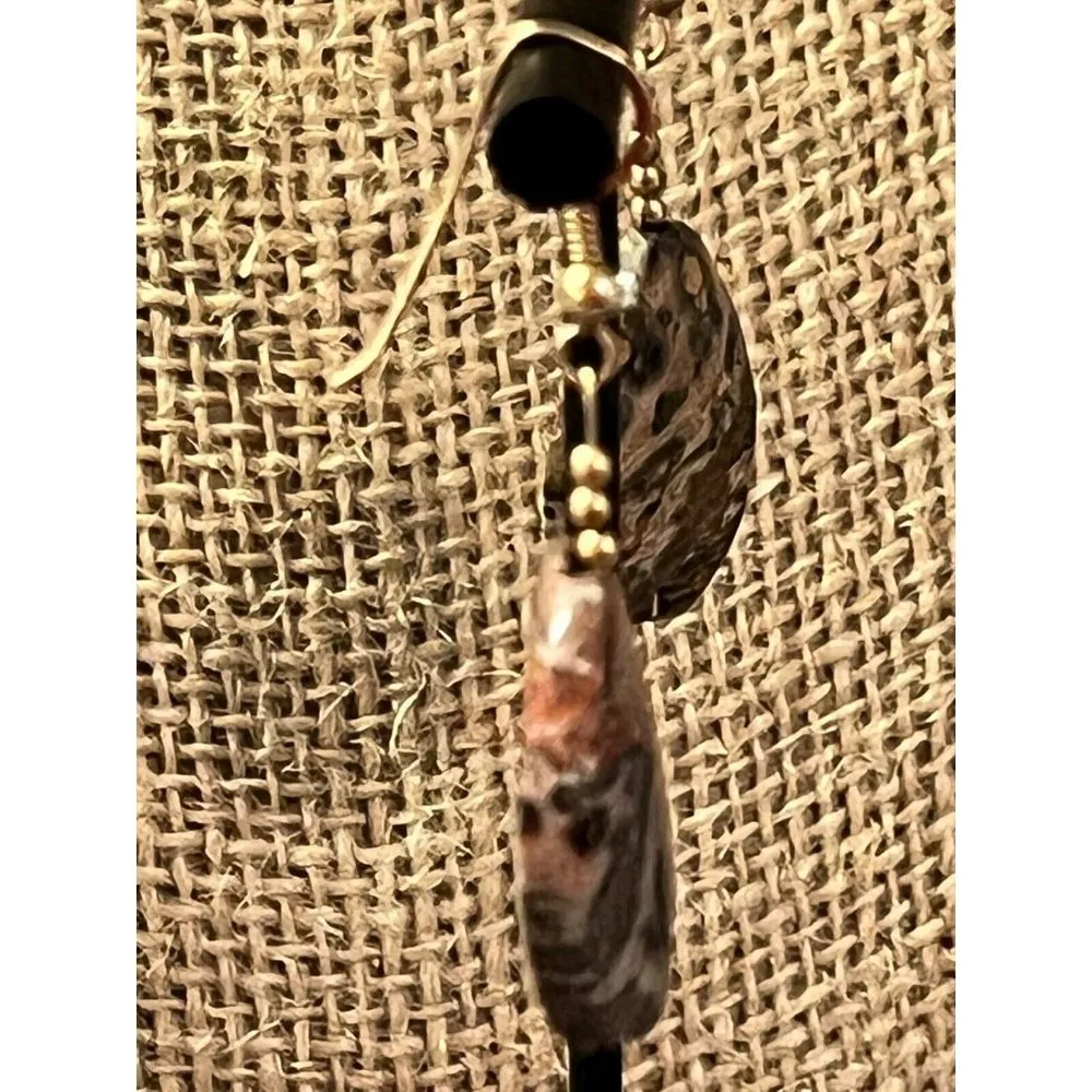 Jasper Drop Dangle Earrings Gold Tone Hooks 2" long NWOT - Image 3