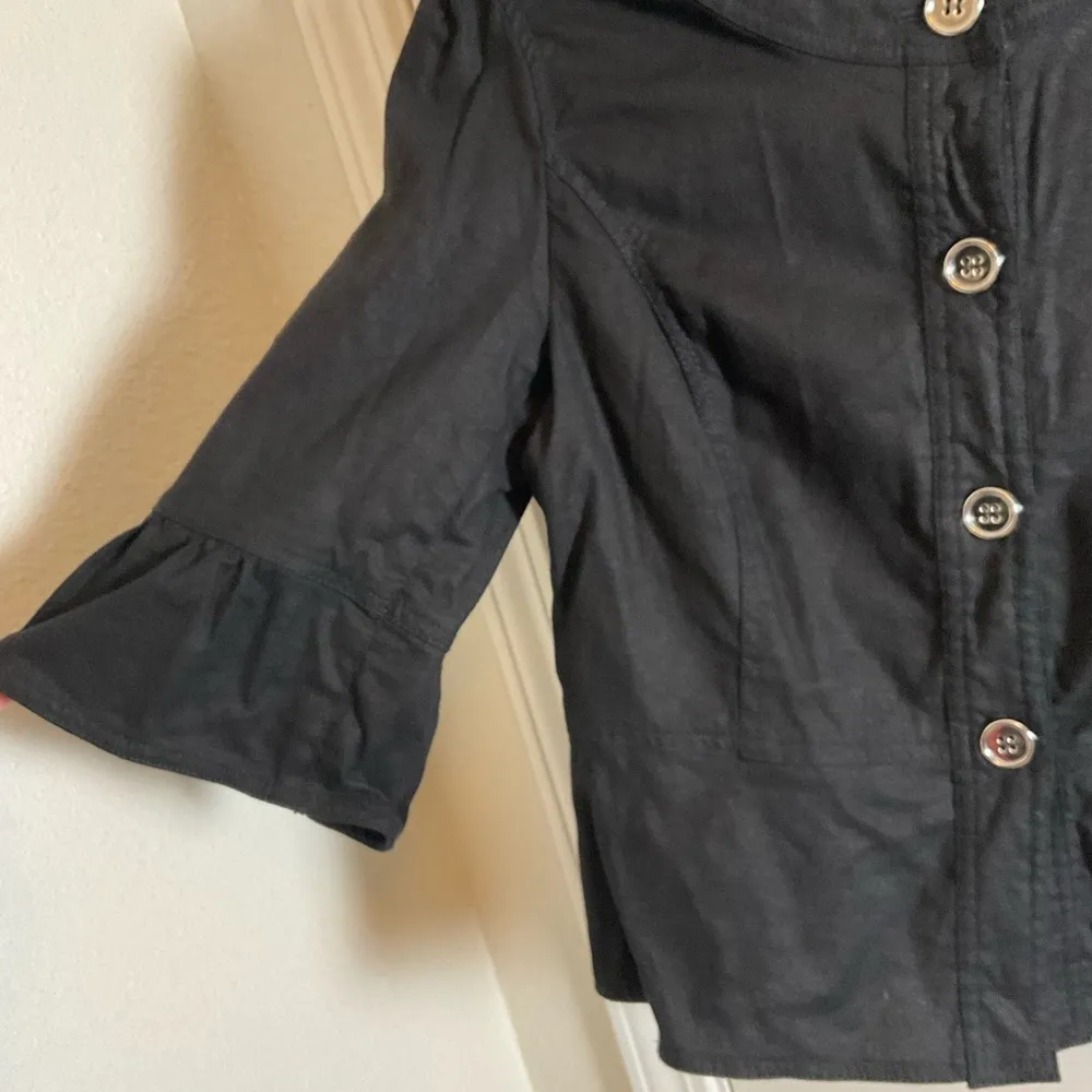 Sandro Sportswear Linen Blend Black Bell Sleeve Button Up Peplum size large - Image 4