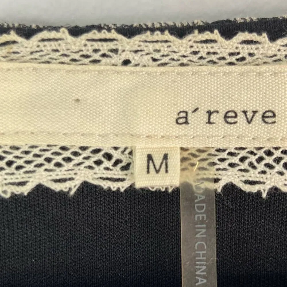 A'reve Floral Dolman Kimono Sleeve Top Women Size M Lace Ruffle Lined Mix Media Black Size M - Image 5