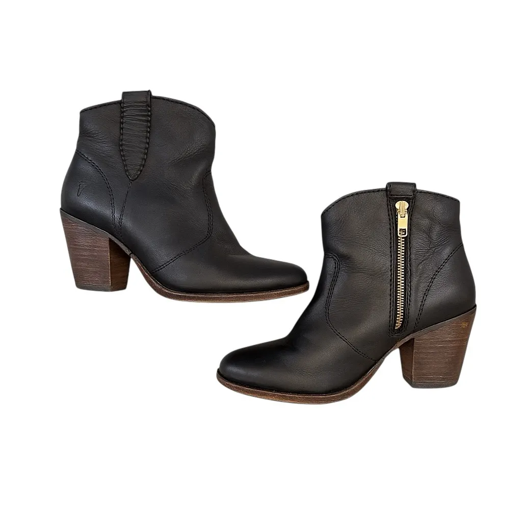 Frye Ilana Whipstitch Black Leather Heeled Ankle Boots Western Zipper 7.5B Block - Image 10