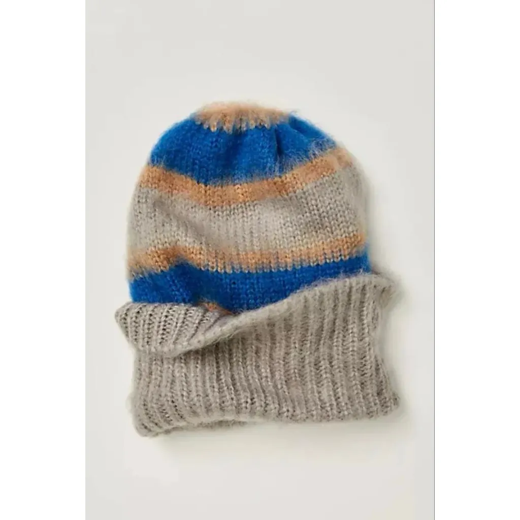 Free People The Groove Stripe Beanie NWT Blue Gray Yellow - Image 2