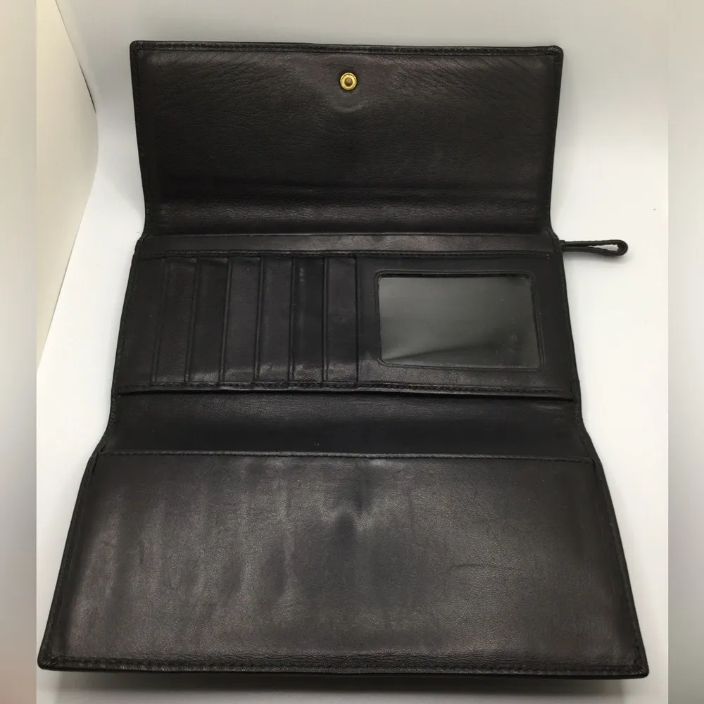 A Very Rare Y2K Vintage Coach Black Leather/Fabric C Print Snap Wallet - Image 5