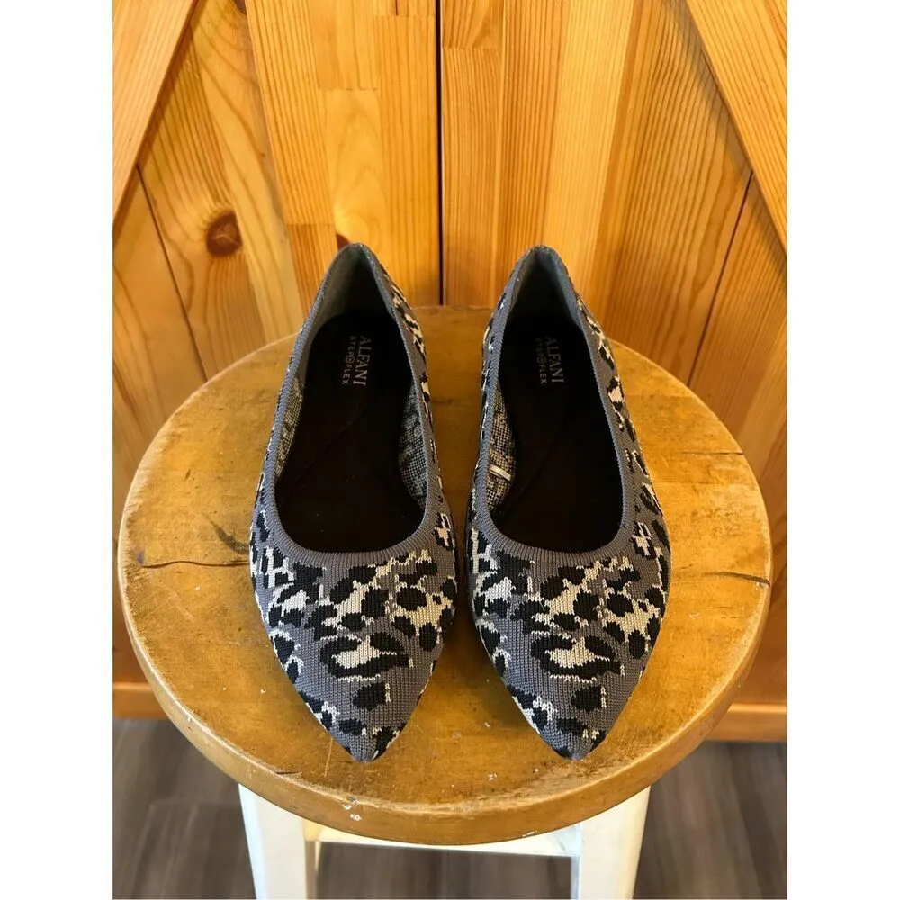Alfani Step N Flex Knit Flats Black Gray Animal Print Slip On Shoes Size 8M - Image 2
