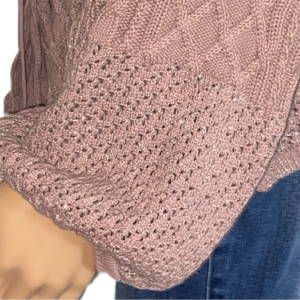 LUCKY BRAND Blush Pink cable/mixed knit cardigan with built-in belt Size XL EUC - Image 9