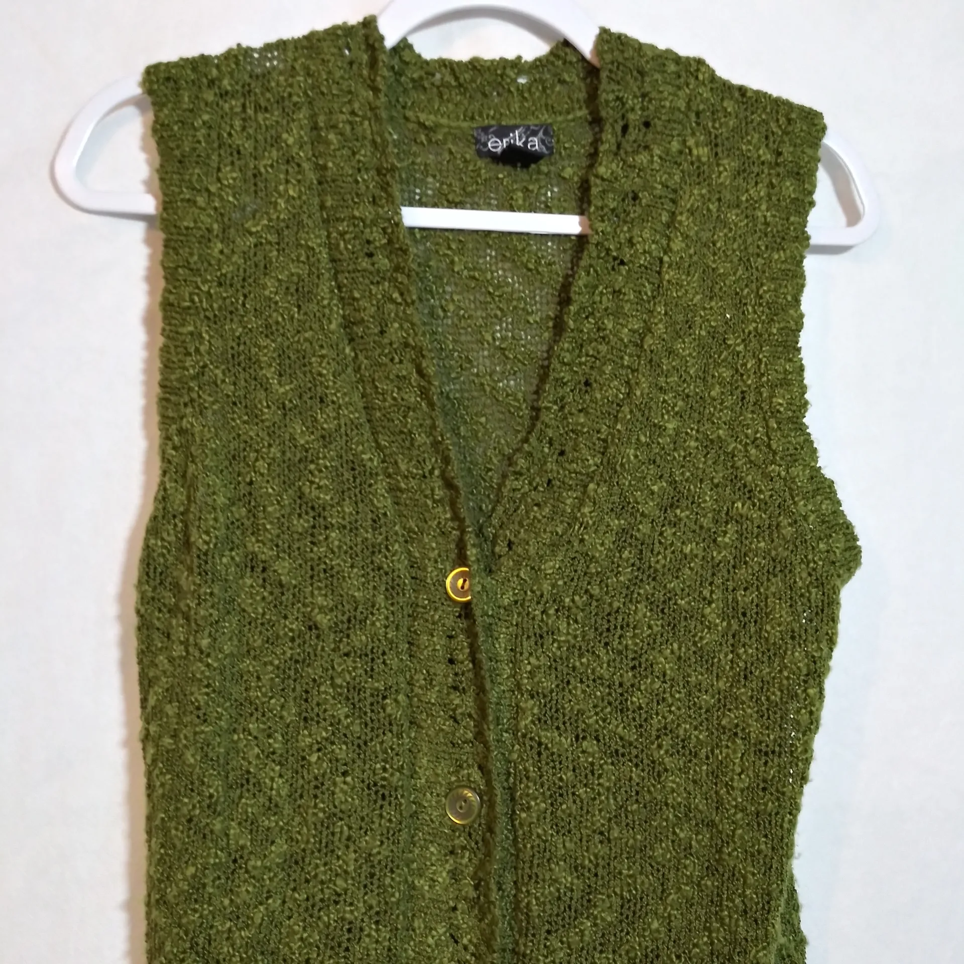 Erika Green Open Knit Button-Up Sweater Vest Forest Fairy Cottage Size PL - Image 2