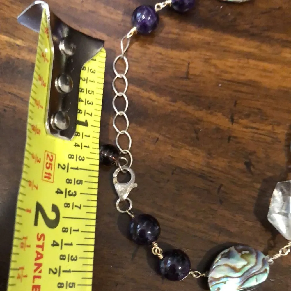 Vintage Abalone Amethyst Crystal Necklace with Abalone Teardrop Pendant - Image 5