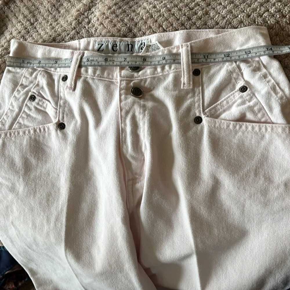 VTG 80’s Zena High Waisted 100% Cotton Jeans Sz 8 Pastel Light Pink Taper Leg - Image 6
