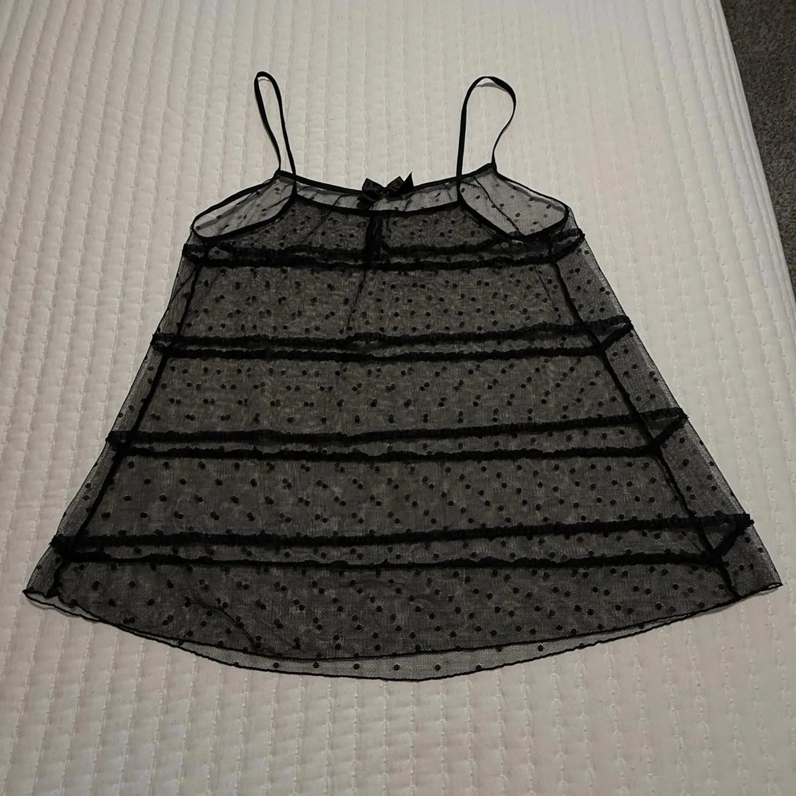 Victoria’s Secret Very Sexy Babydoll Cami Top S Small Black Mesh Polka Dot Strip - Image 4