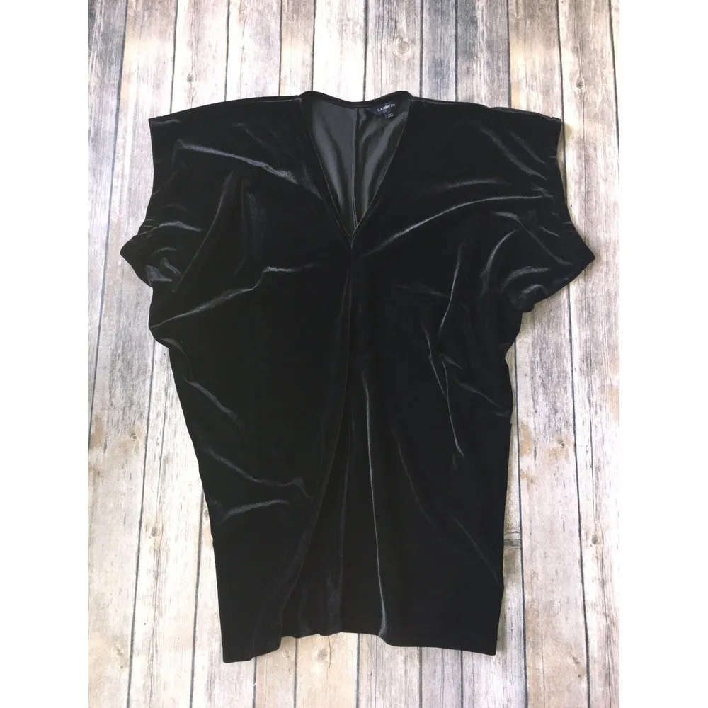 Lands End Top Women S 6 8 Black Stretch Velvet Velour Dolman Tunic Party Evening - Image 4