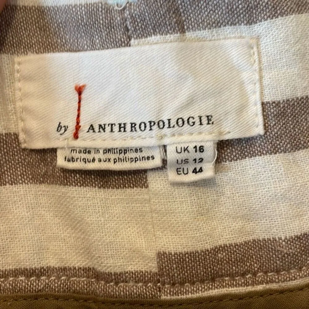 By Anthropologie linen blend striped tapered pant with buckle loop waist 12 - Image 8