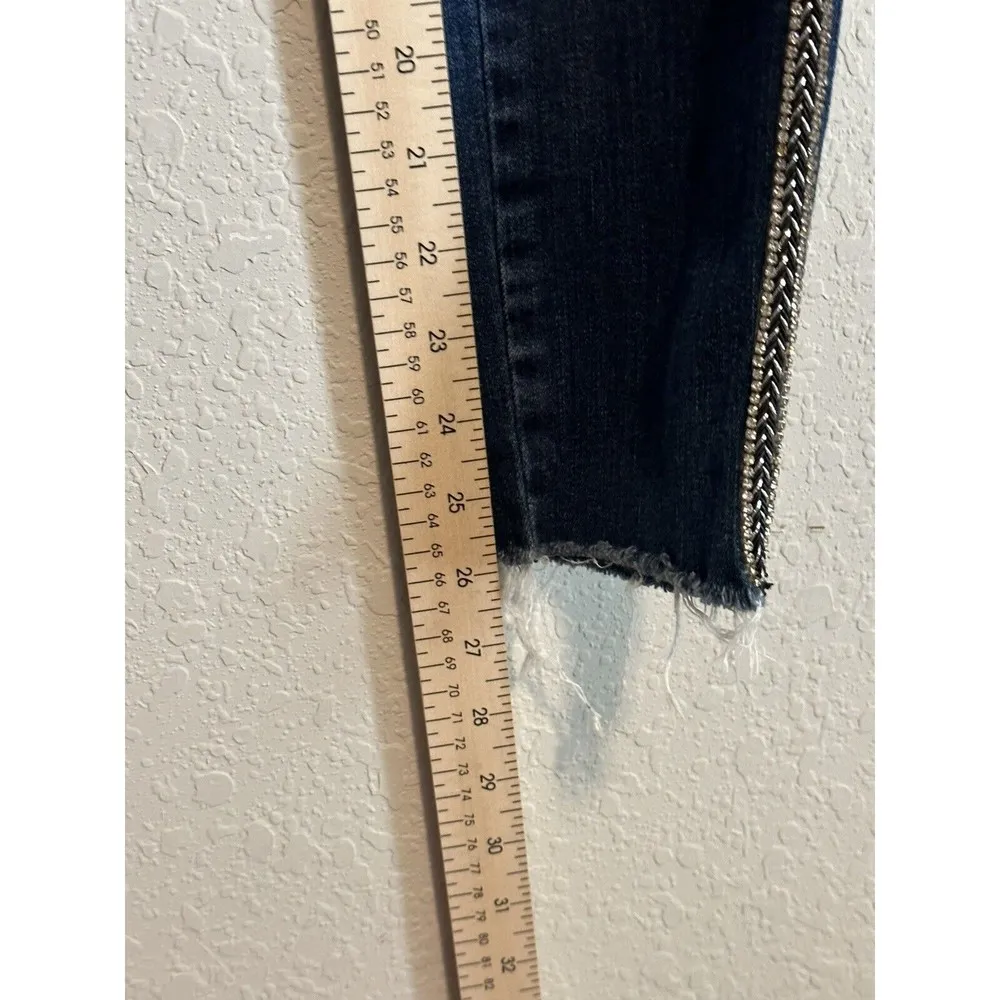 Zara Z1975 Premium Crafted Denim Jeans Size 4 With Bling Down Sides‎ Raw Ankle - Image 6