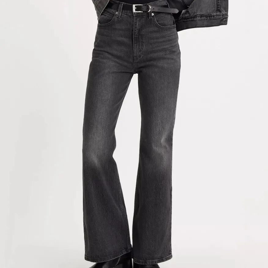 Levis Womens Jeans Sz 28 70s High Flare High Rise Just A Hint Black Denim Hippie - Image 14