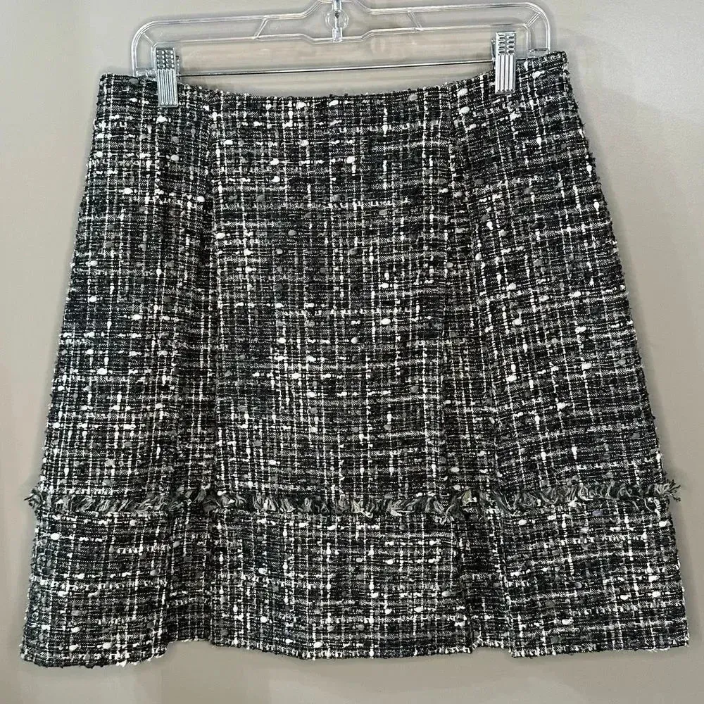 Brooks Brothers Petites Skirt Green and Black Fringe A-Line Tweed Wool Size 8 - Image 2