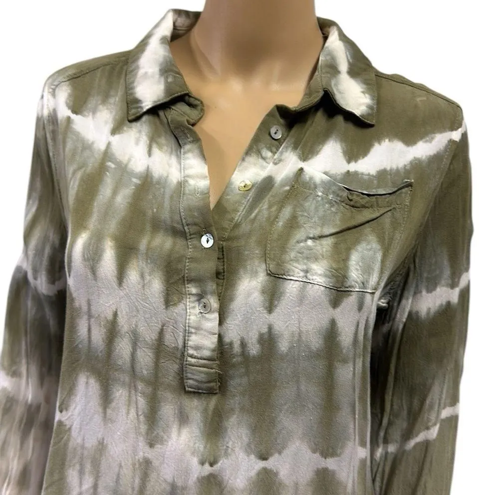 Umgee Ombre Tie Dye Popover Long Sleeve Collared Pocket Tunic Blouse Womens S - Image 4