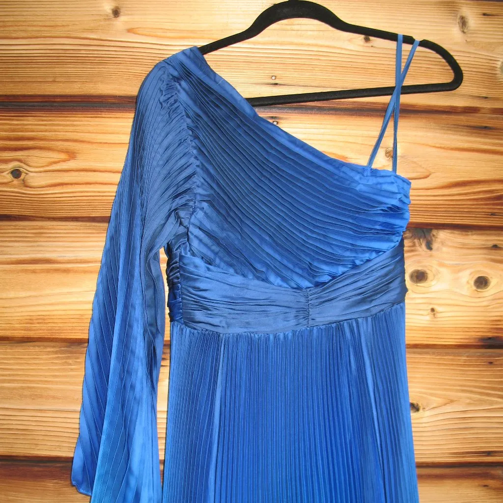 MAC DUGGAL 49903 Blue Ombre Pleated Charmeuse One-Shoulder Gown Dress 6 FLAWS - Image 13