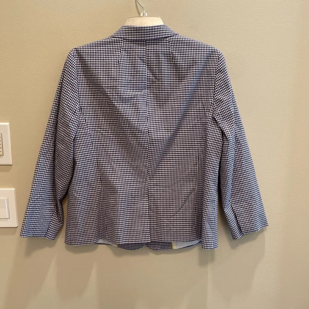 Talbots Blue White Gingham Cotton Stretch 3/4 Sleeve Blazer Jacket Size 12 - Image 3