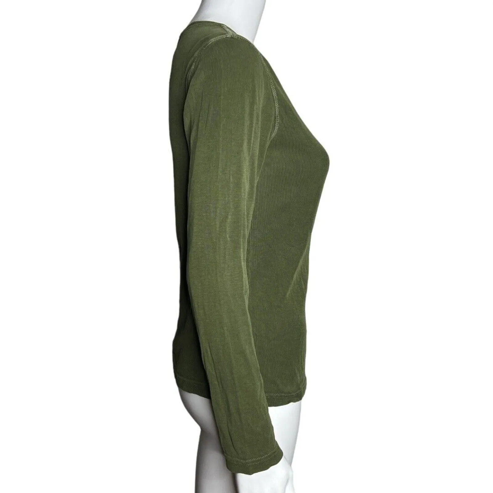 Russ Berens Shirt Women XS Olive Green Basic Layering Neutral Minimalist Vintage - Image 2