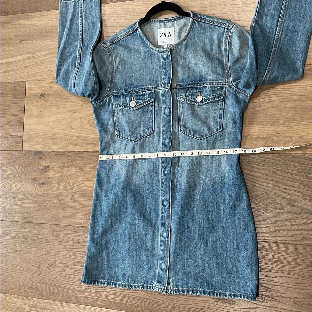 New ZARA Denim TRF Dress Size Large Long-sleeved Cotton Denim Mini Dress/Tunic - Image 15