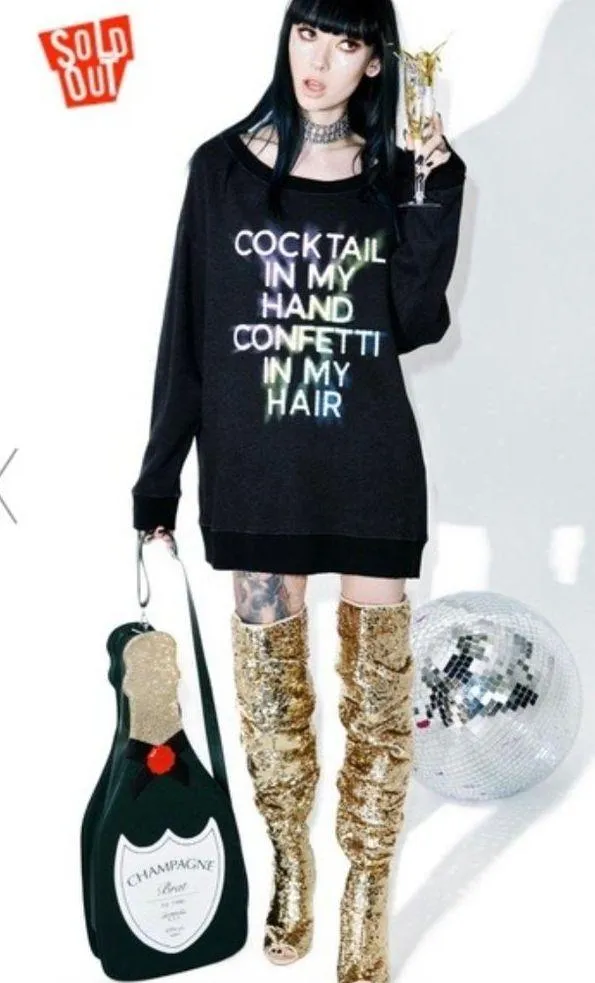 Wildfox Sweatshirt Cocktails Confetti Oversized Dark Grey Sweater Size S NWT - Image 2