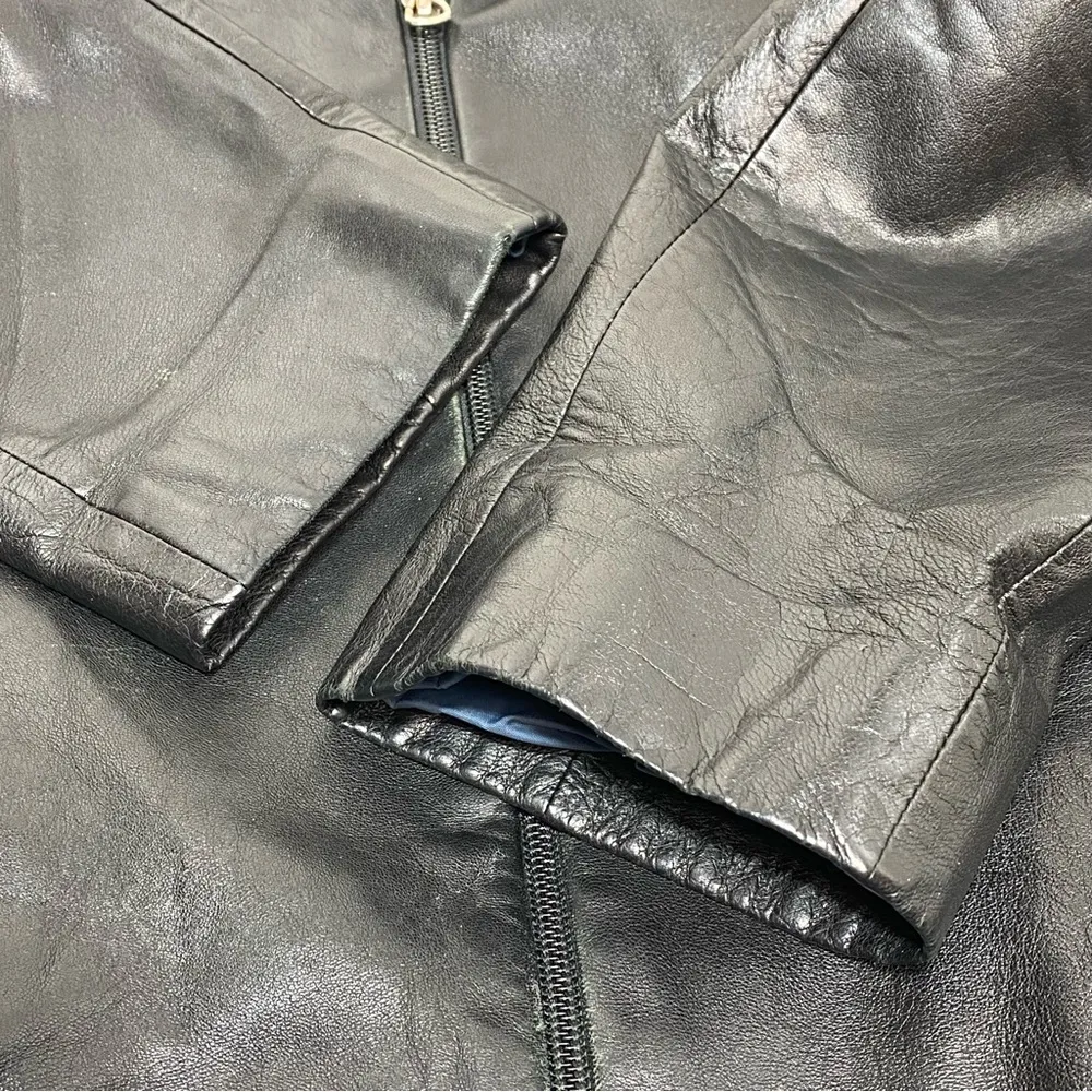 Black Leather Full Zip Jacket Thinsulate Lining L - Image 3