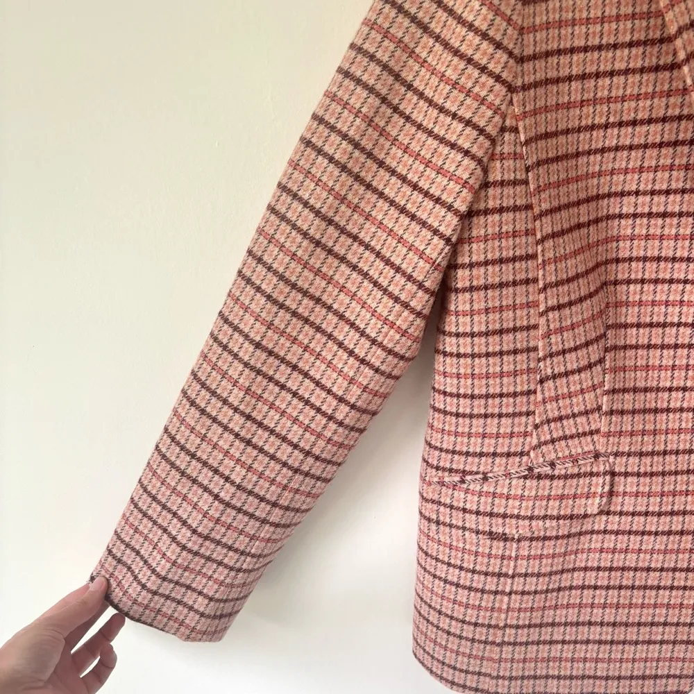 Talbots Classic Shetland Blazer Pink Plaid Wool Business Career Wear Formal - Image 8