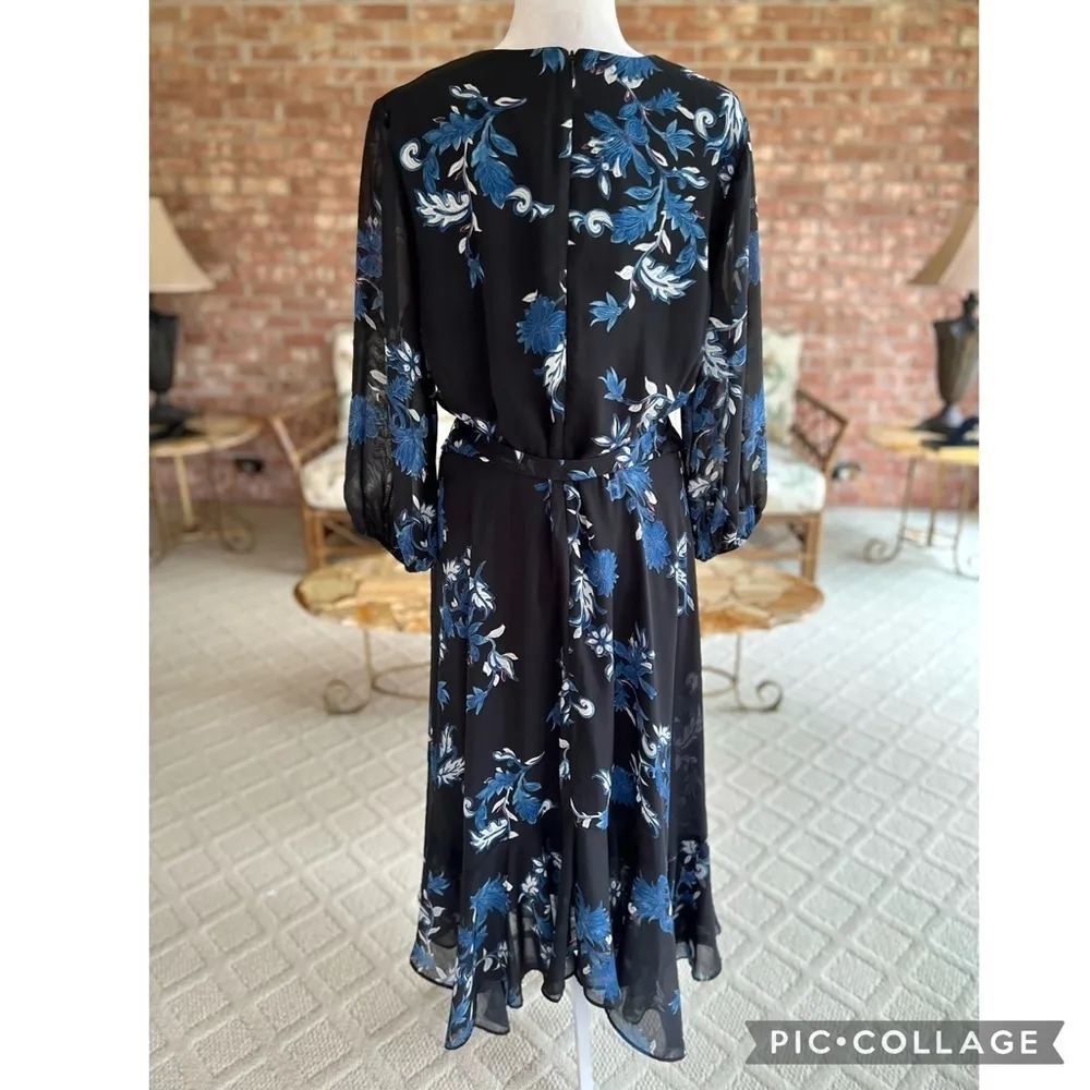 Lane Bryant Dress Midi Floral Asymmetrical Blue Black 14 Cocktail Garden Chic - Image 10