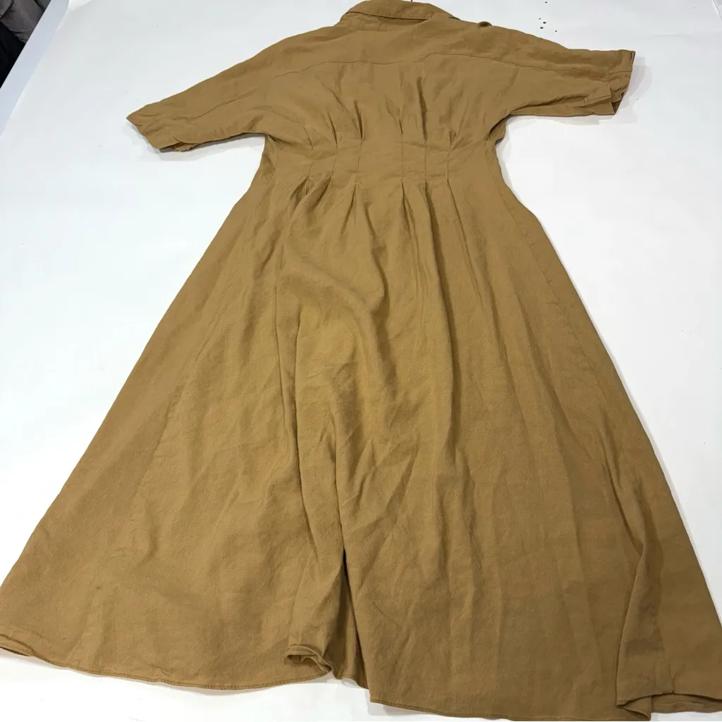 Veronica Beard Adavi Pleated Button-Front Dress Size 4 in Light Brown - Image 7