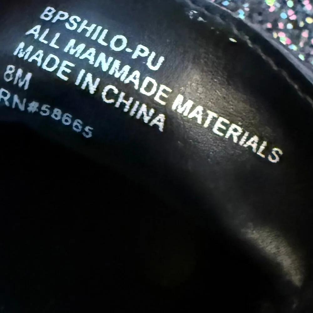 BP Women’s 8 Black Glitter Speckle Faux Patent Leather Chunky Platform Loafers r - Image 8