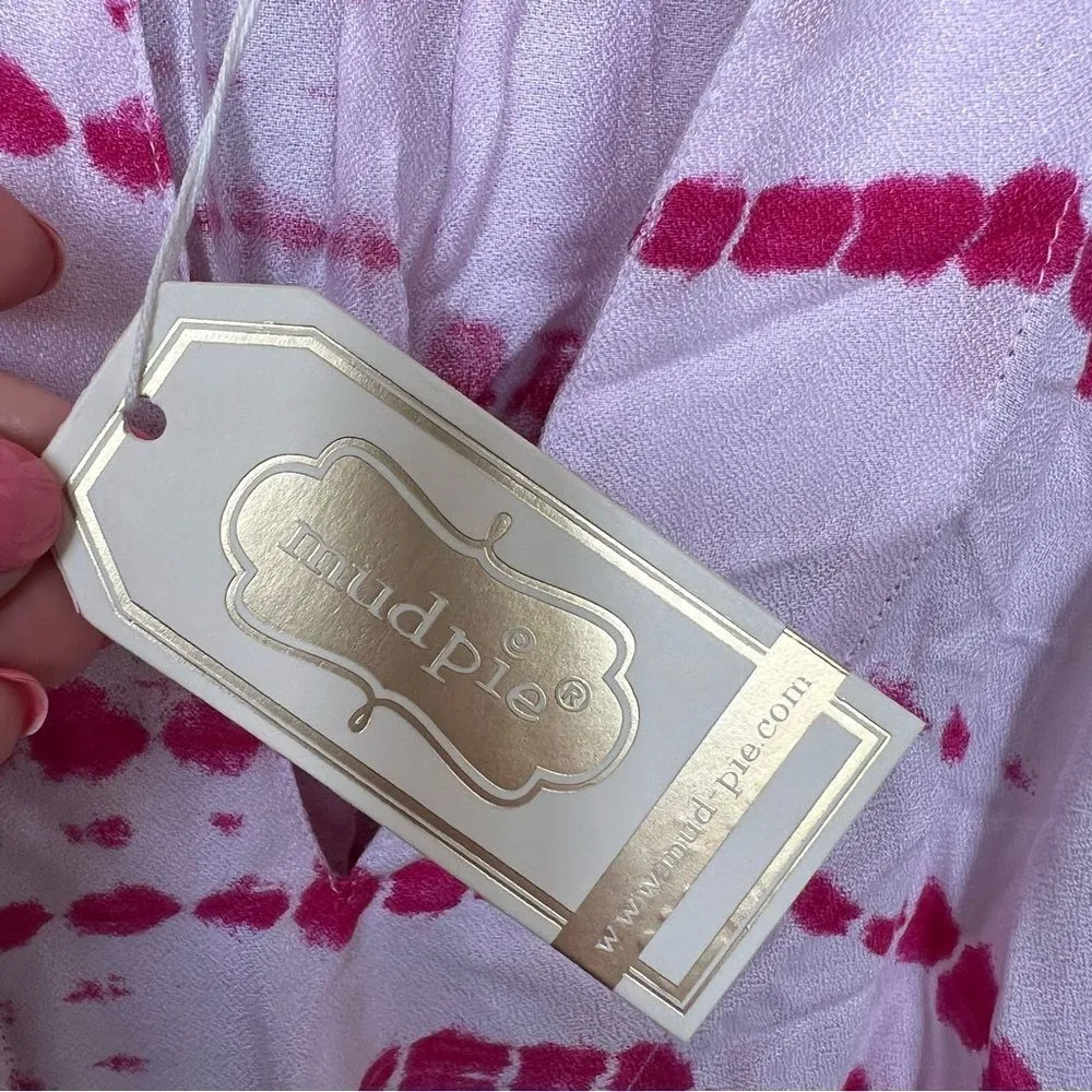 Mud Pie Pink and White Tie-Dye Cover-Up Swing Dress NWT Medium - Image 4