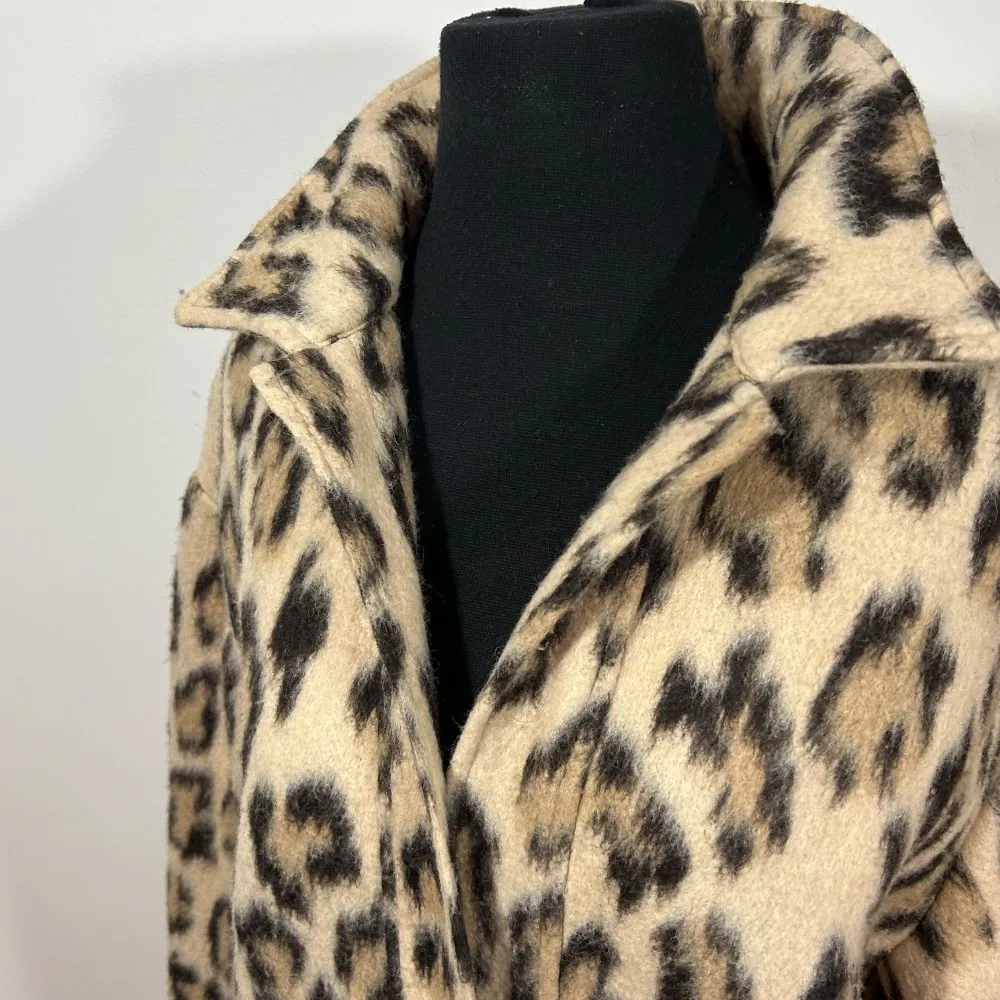 Zara Wool Blend Leopard Print Oversized Pullover Jacket Half-Zip Womens‎ XS - Image 3