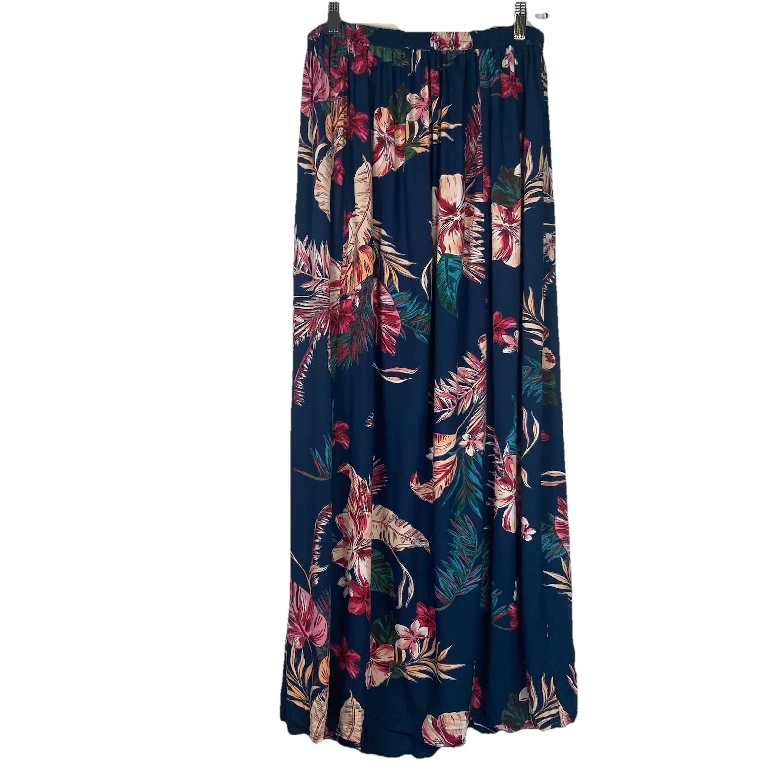 Patrons Of Peace Maxi Skirt Sz M High Double Slit Navy Floral Hawaiian Tropical - Image 6