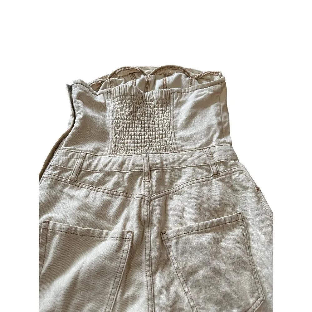 NWT Wild Fable Women's Size XSmall Tube Cargo Denim Jumpsuit Off White Pockets - Image 15