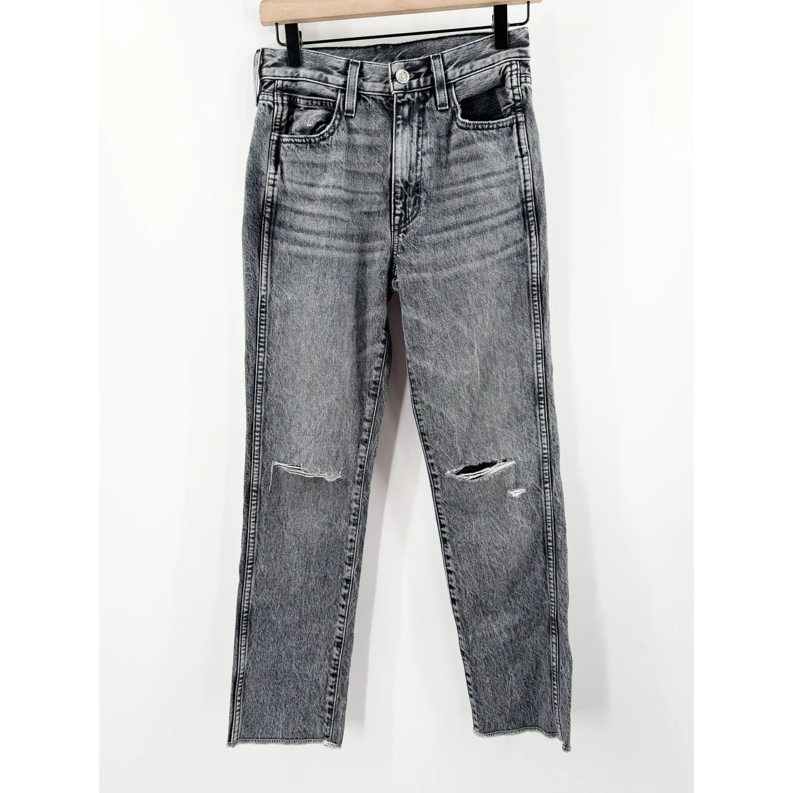 SLVRLAKE Hero Jeans Size 25 Midnight Rider NEW Distress High Rise Fray Straight Black - Image 3