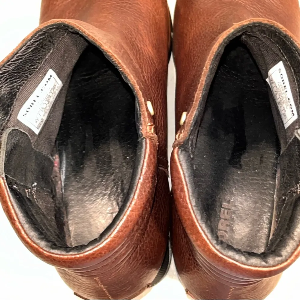 Women’s Sorel Brown Leather Danica Heeled Waterproof Booties Boots size 9.5 - Image 9