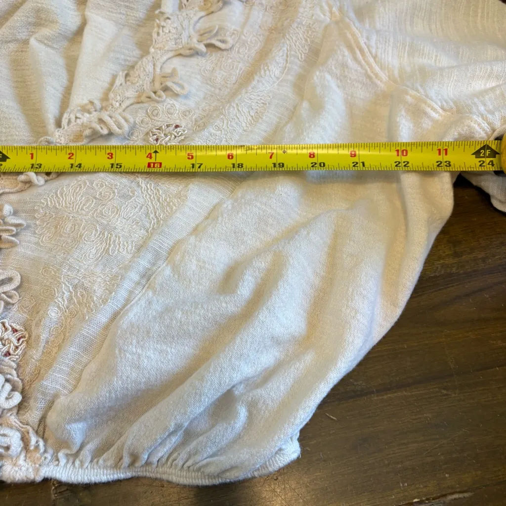 Free People Desert Sands Cotton Top Ivory Embroidered Floral Beaded Long Sleeve - Image 9