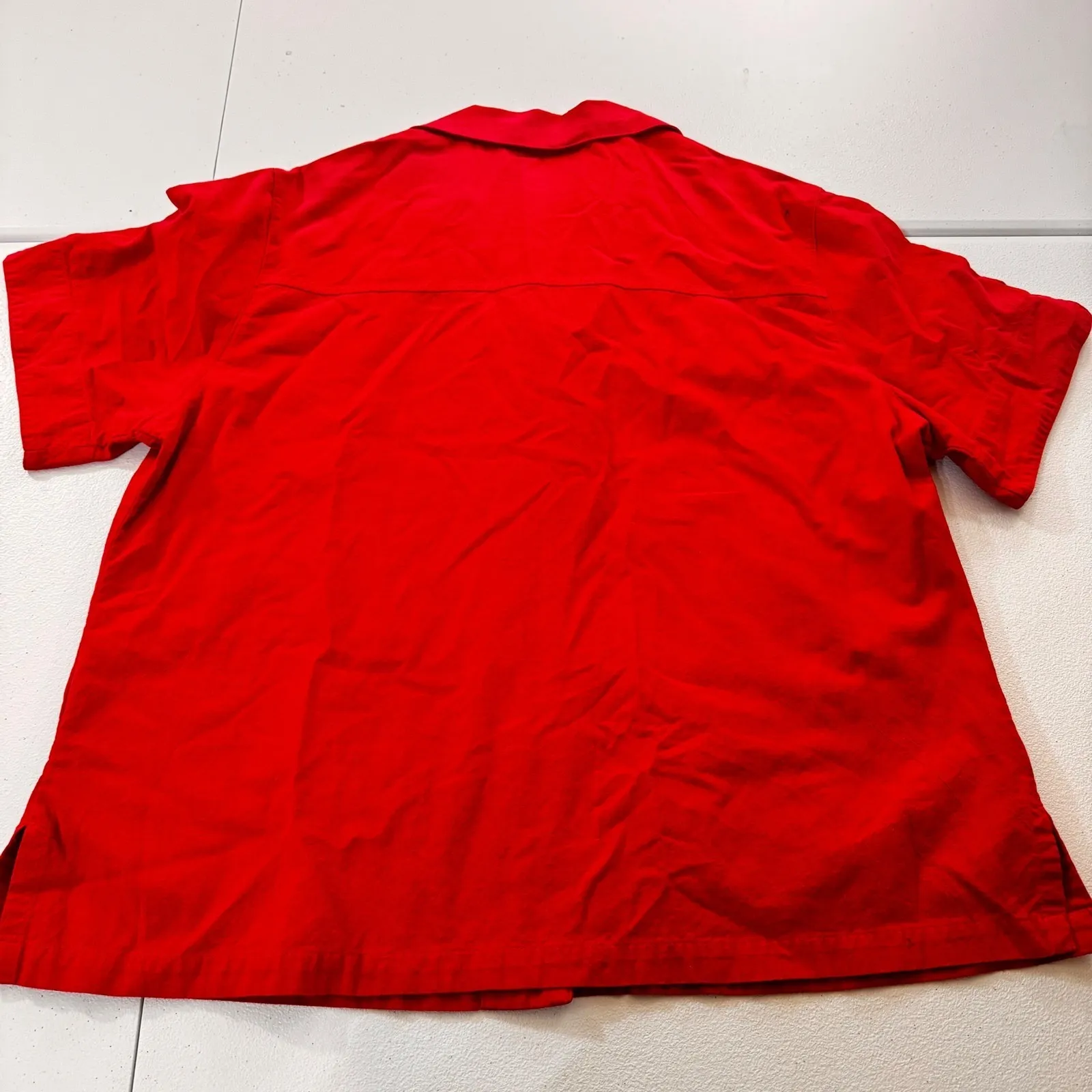 Y2K Womens Red Hawaiian Tropical Shirt Embroidered Beach Huts Palm‎ Trees no tag Size M - Image 5