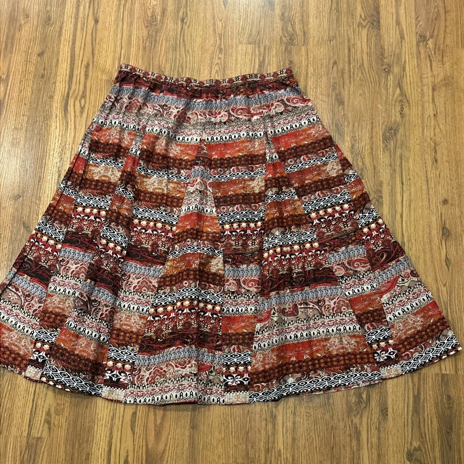 Chicos Maxi Skirt Womens 3 US XL Silk Cotton Stretch Waist Long Red Orange Tan - Image 5