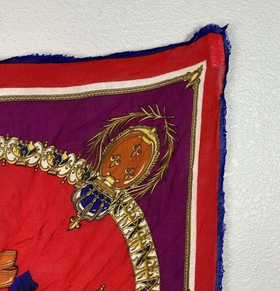 Oscar de la Renta Wool Challis Square Scarf Les Grands Orders Crown Crest Cross - Image 4