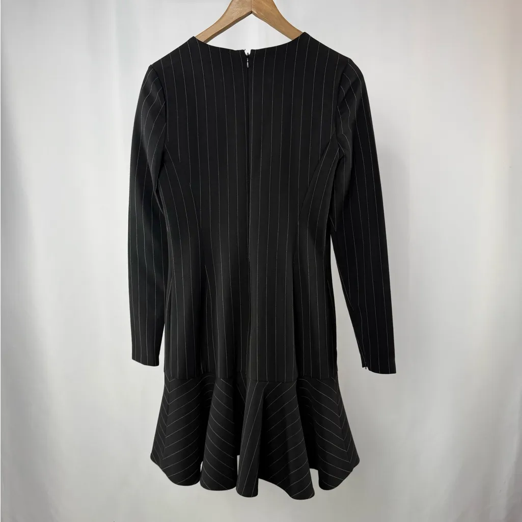 Polo Ralph Lauren Wool Blend Pinstripe Long Sleeve Ruffle Dress in Black Size 2 - Image 5