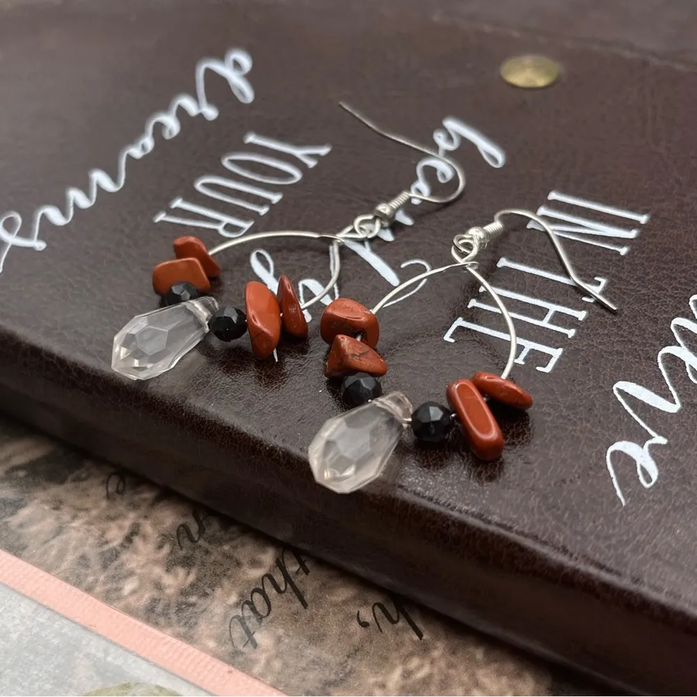 Vintage Red Jasper Beaded Teardrop Hoop Earrings - Image 4