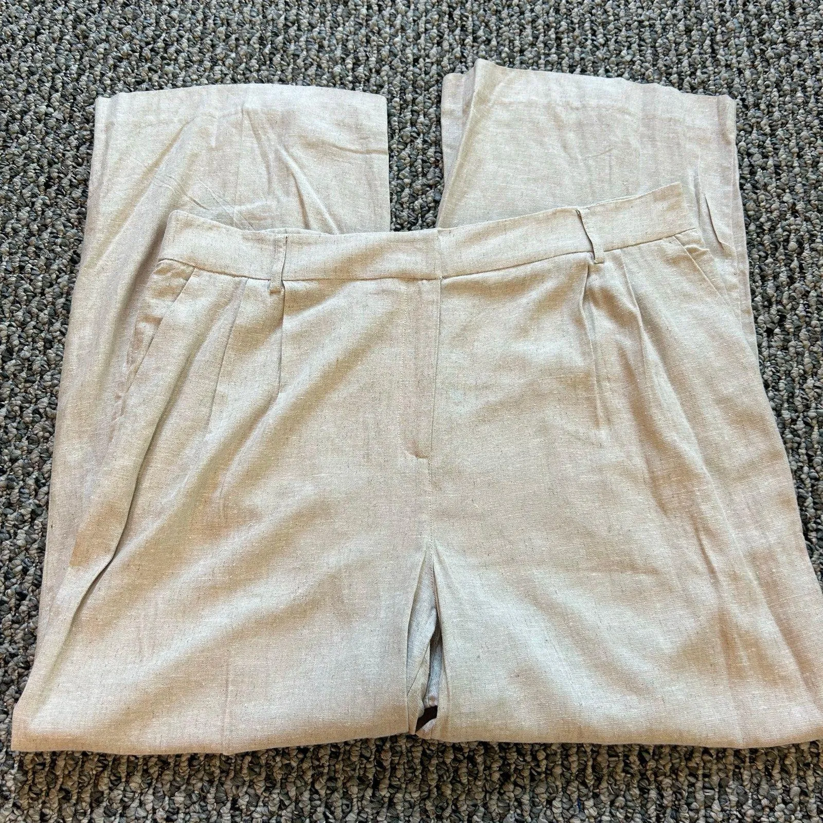 Blue Sol 1X Linen/Rayon Pants NWT Wide Leg Beige Boho Chic Minimalist Beach Tan - Image 1
