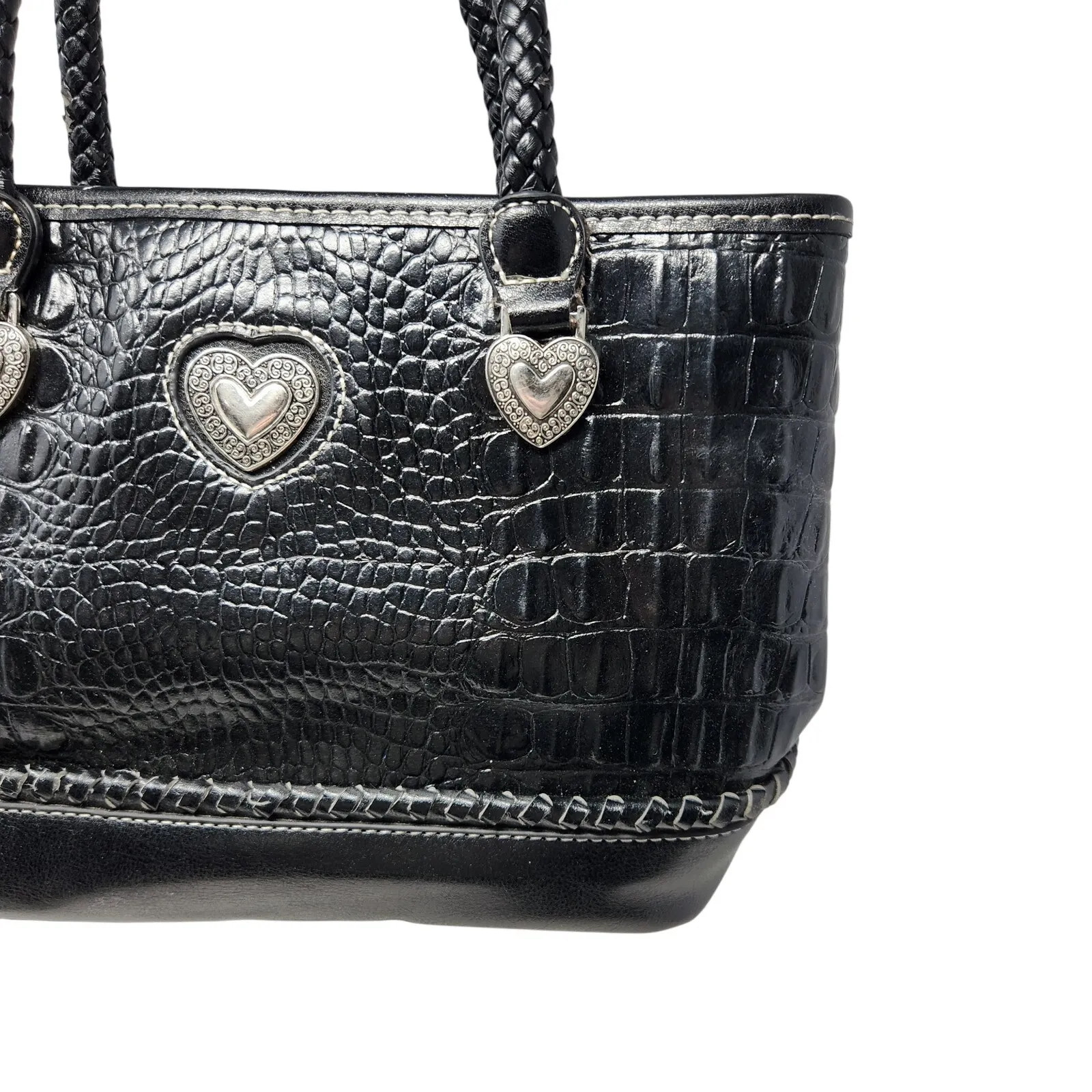 Vintage Silverake Black Croco Leather Heart Retro Gothic Chic Handbag Small - Image 4