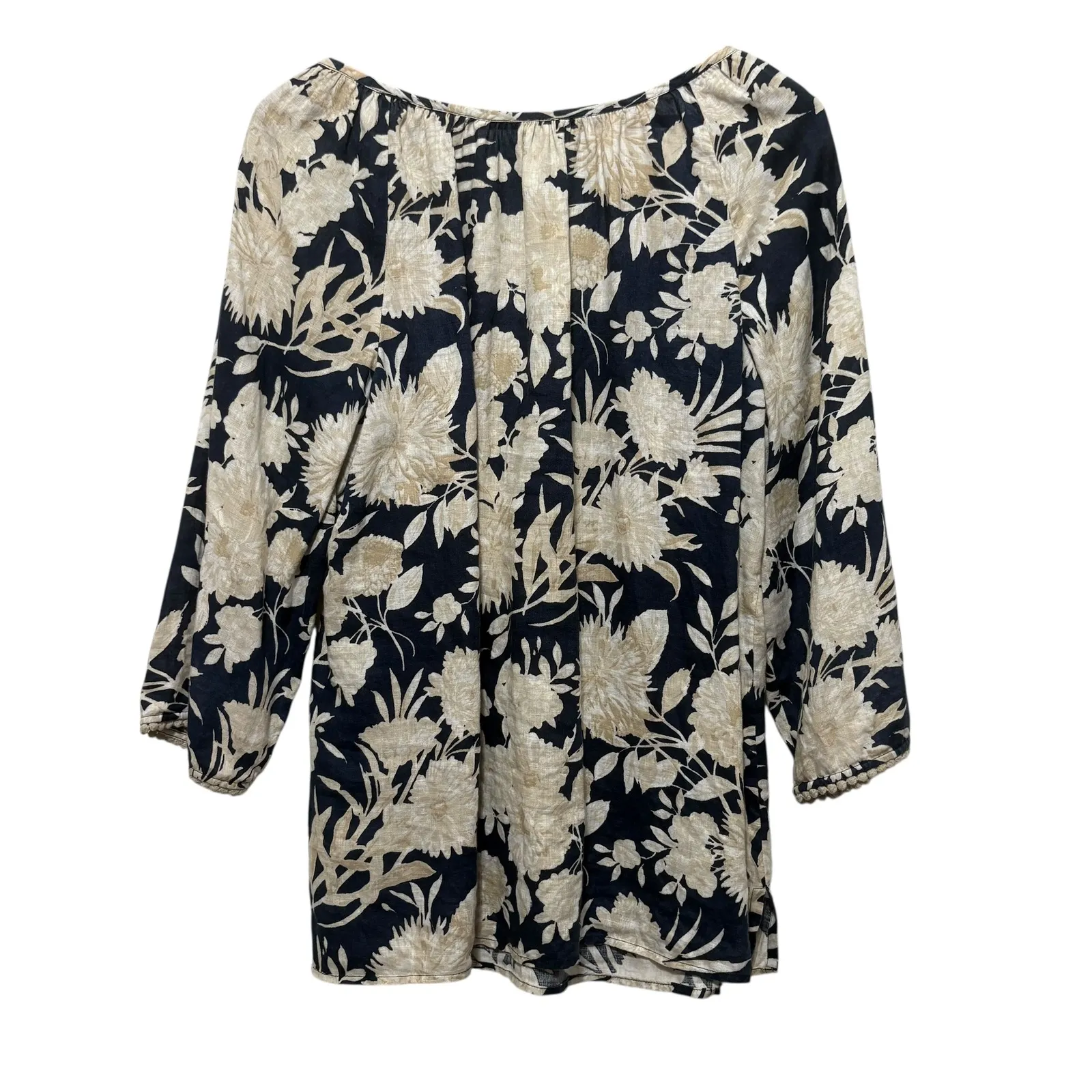 Linen Charter Club Luxury Women Tunic Top‎ 1X Navy Floral Coastal Beach Mature - Image 2