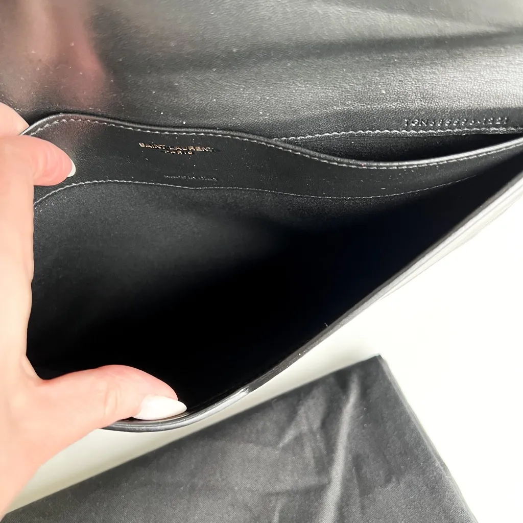 New YSL Saint Laurent Gaby Double Flap Pouch Clutch Bag in Black - Image 10