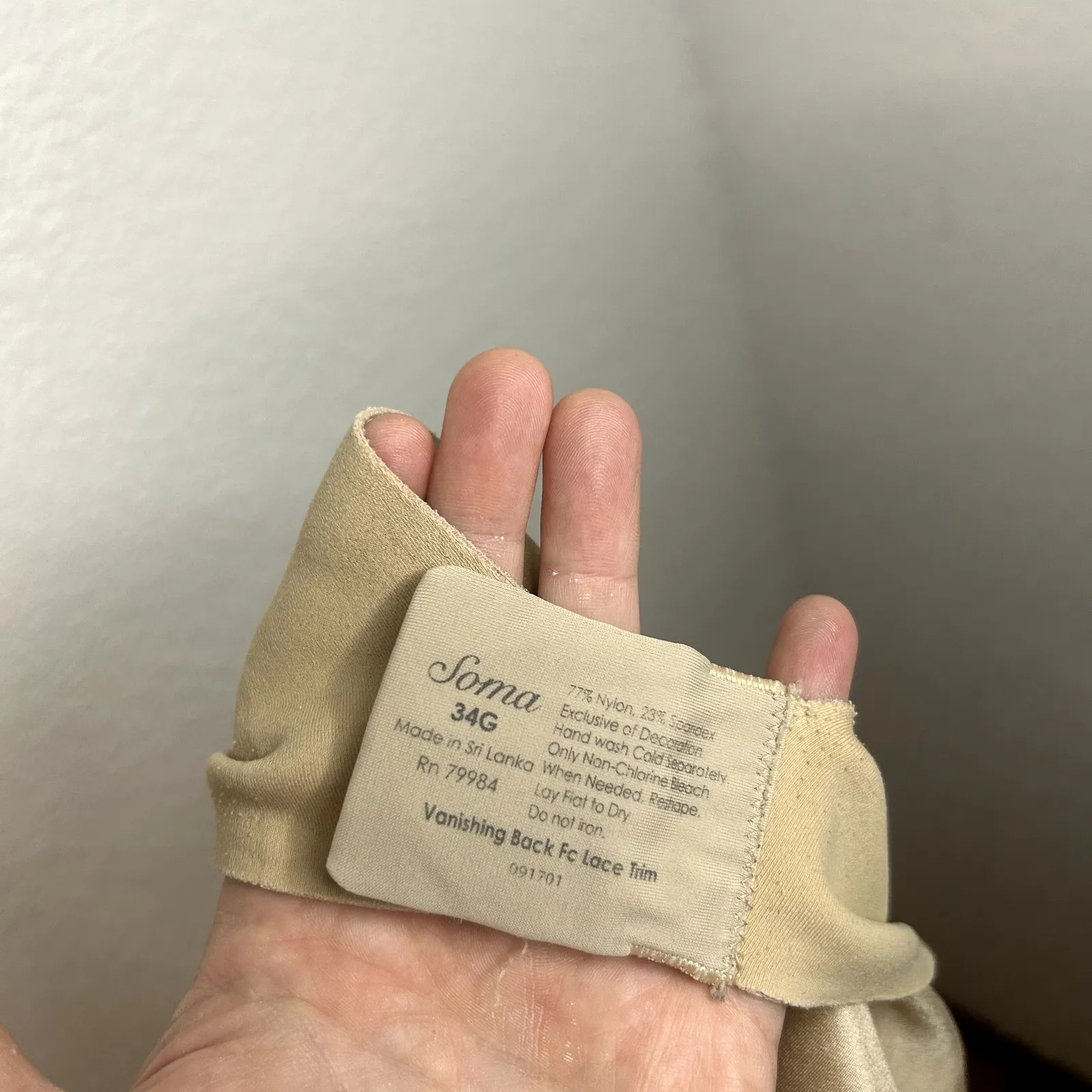 Soma Vanishing Back FC Lace Trim Bra Womens Size 34G Tan *see notes - Image 3