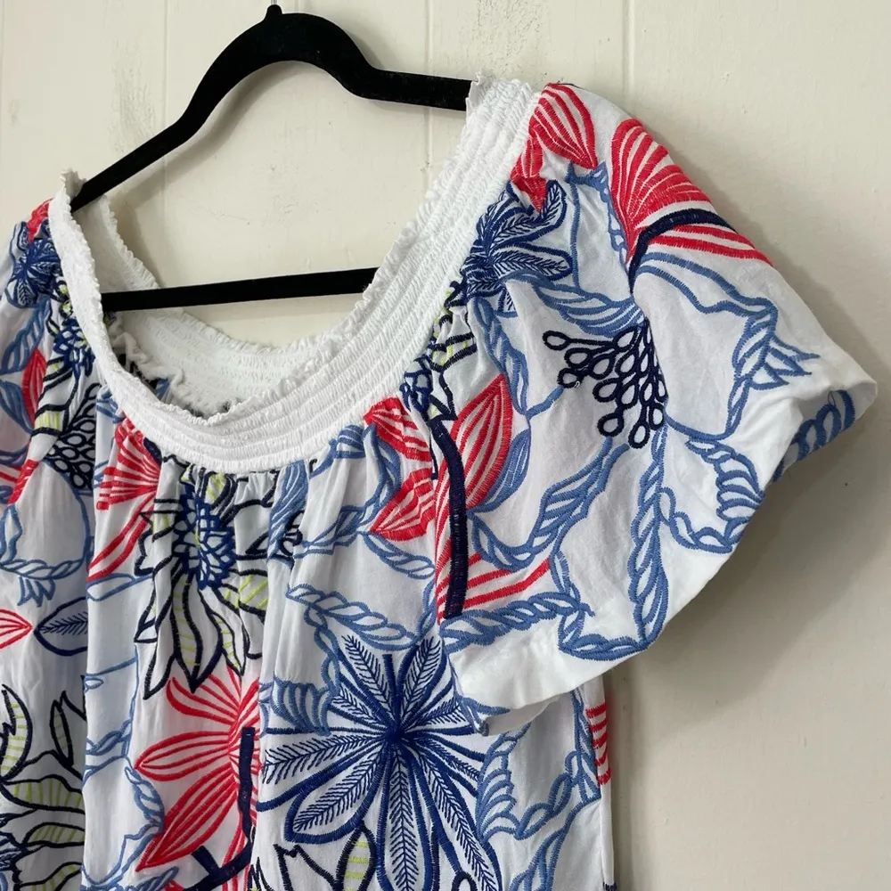 Skies Are Blue Short Sleeve Embroidered Floral Blouse Off Shoulder ~ Size S - Image 4