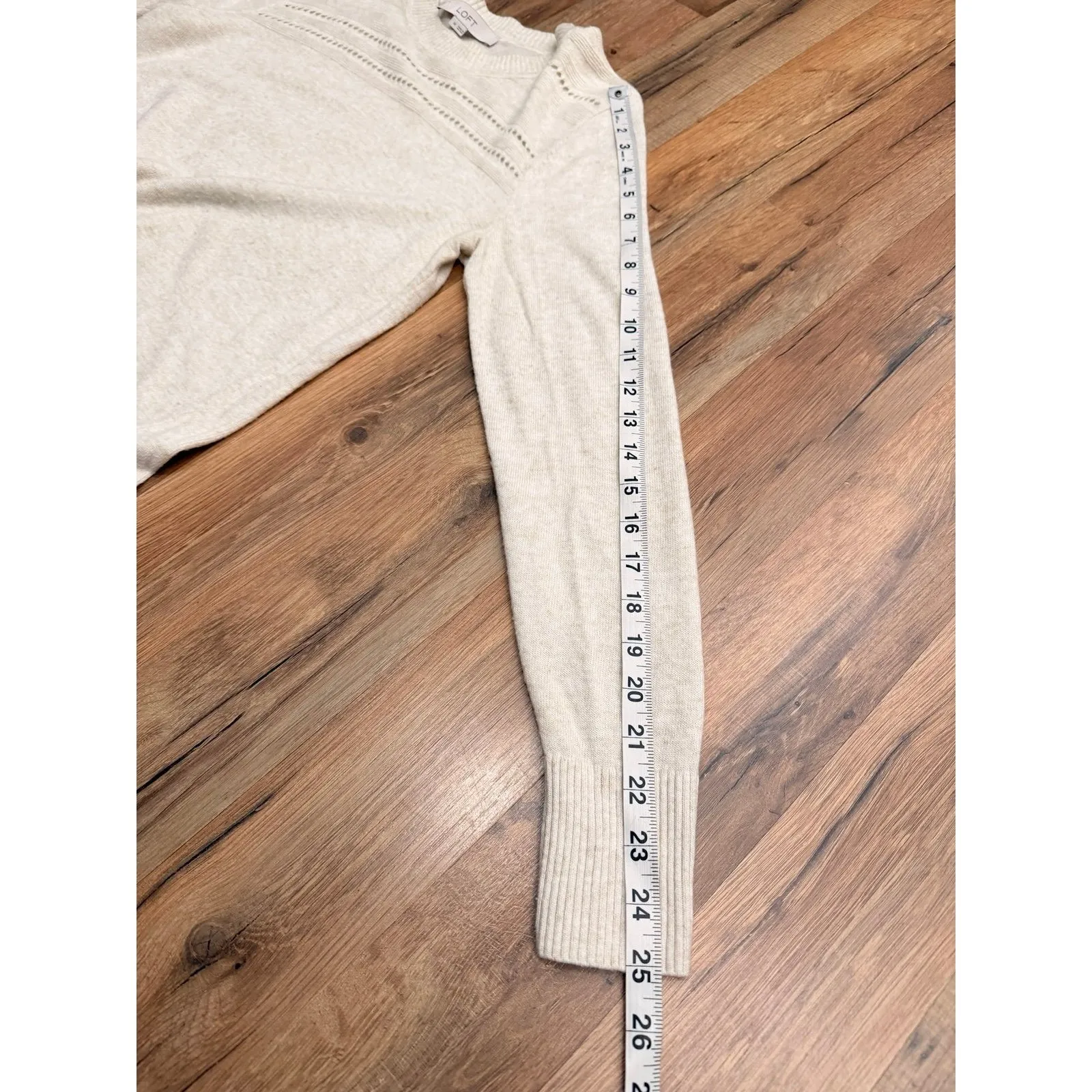 LOFT Cream Wool Blend Pointelle Long Sleeve Tunic Sweater Size M - Image 8