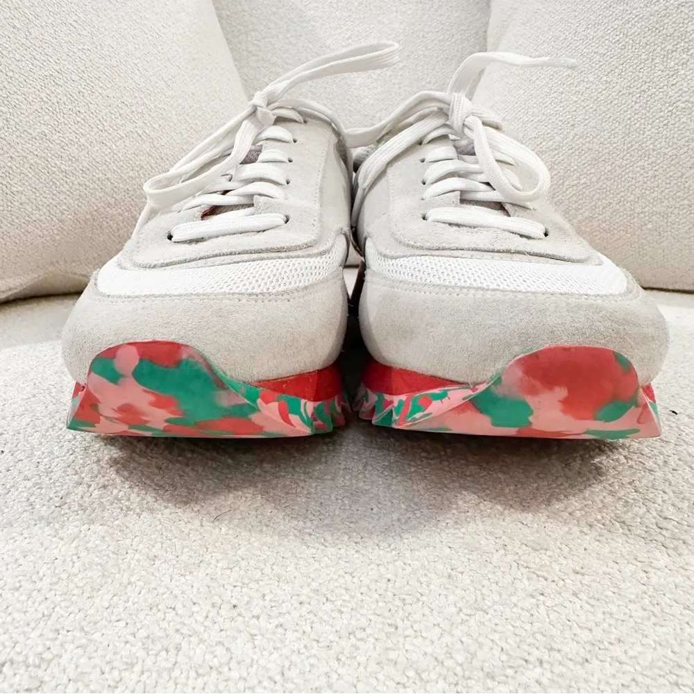 Tory Burch Festival Sawtooth Logo Trainer Sneaker suede cream red sz 8 - Image 6