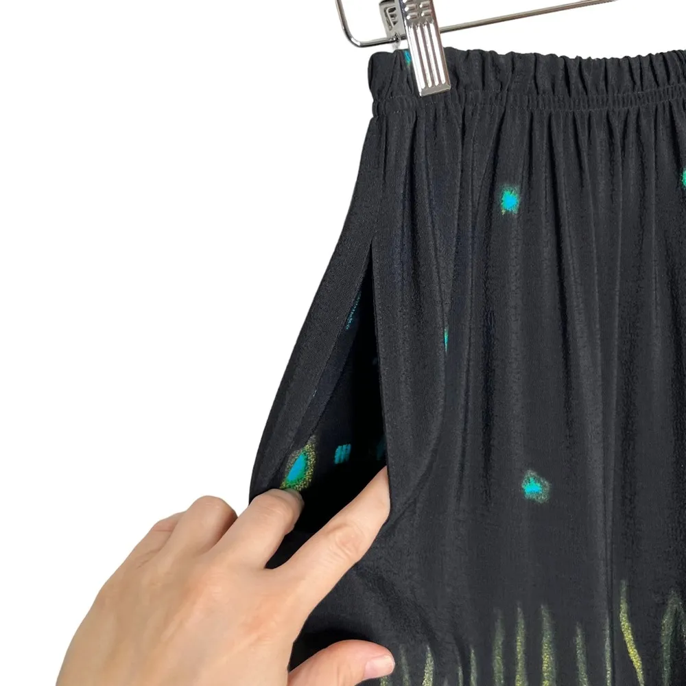 Vintage Nino Wong 100% Rayon Black Teal & Yellow Abstract Print Maxi Ski… Size M - Image 2