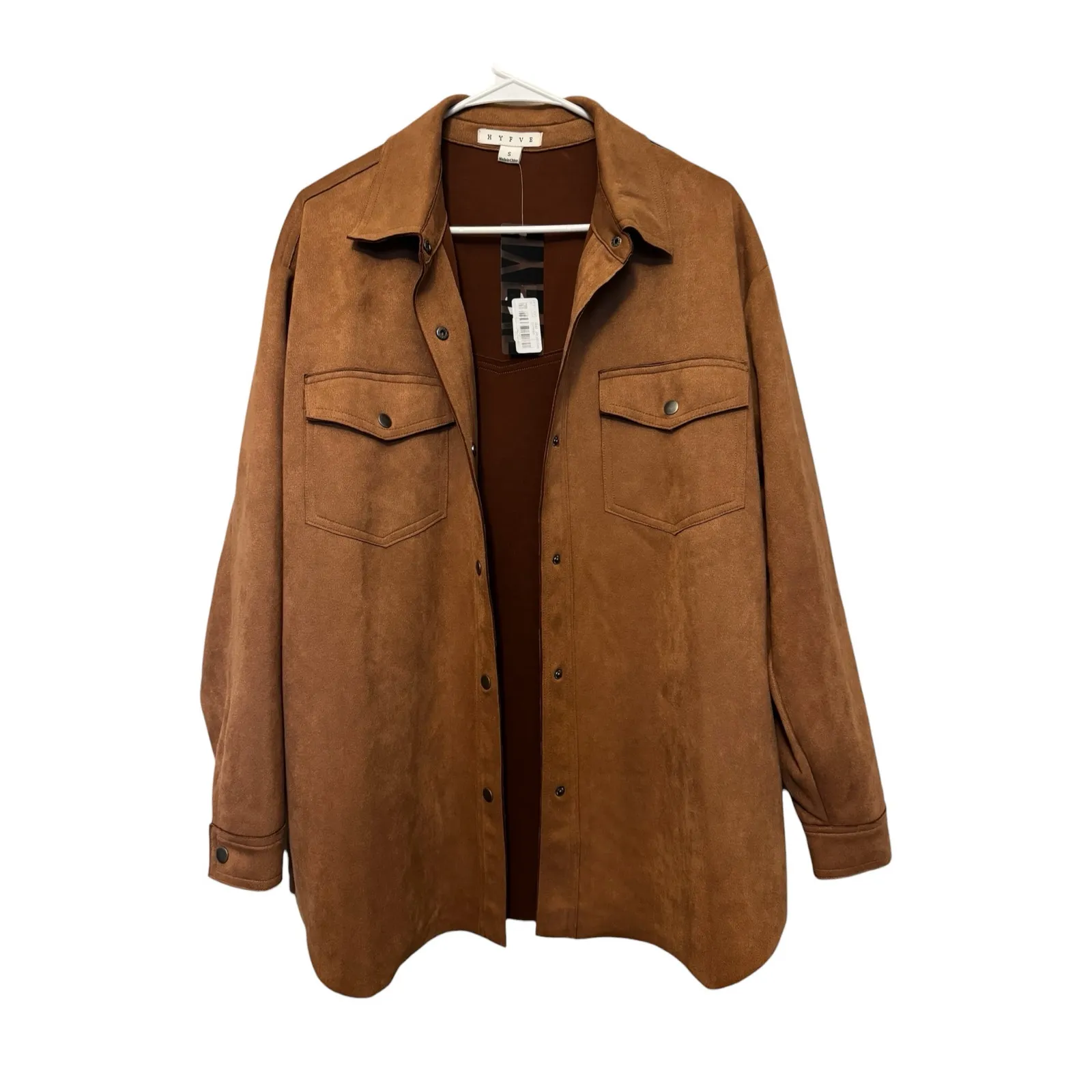 HYFVE  Faux Suede Oversized Shacket Brown Button Down Jacket Women’s Small NWT - Image 3